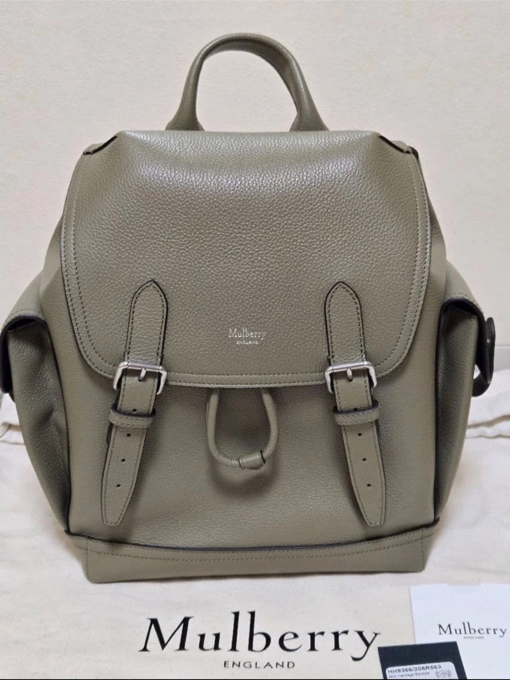 Mulberry Olive Green Pebbled Leather Backpack